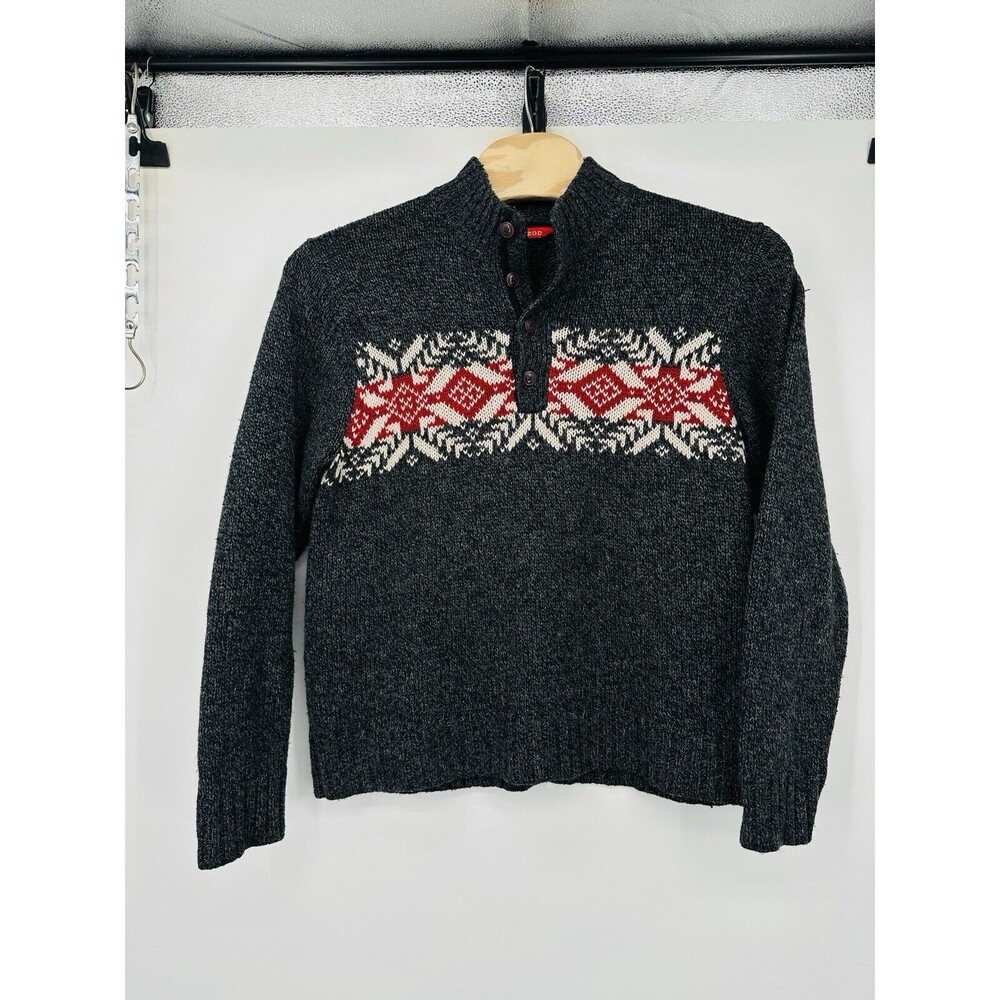 Izod Men's Sweater 1/4 zip Large Snowflake/Christmas Carbon Htr Size L see note